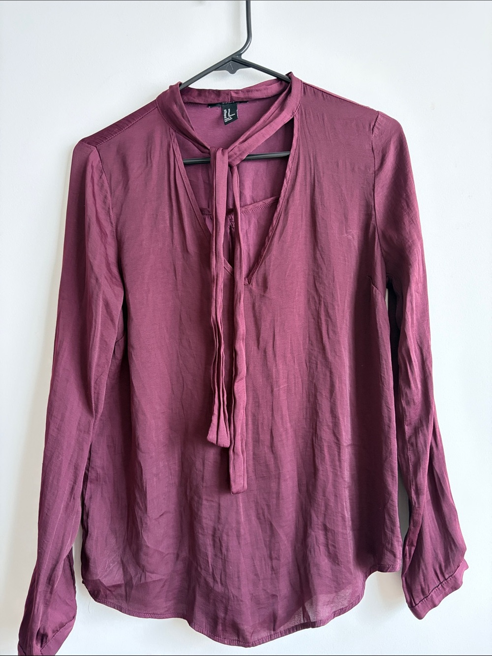 Long-Sleeve Tie-Neck Top - Burgundy
